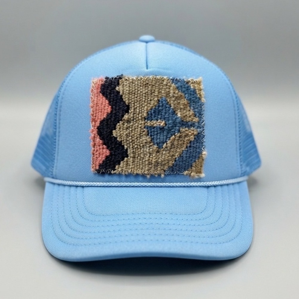 Otto Light Blue Trucker Hat Woven Tapestry Patch Mesh Snapback Cap 39-165 Mens